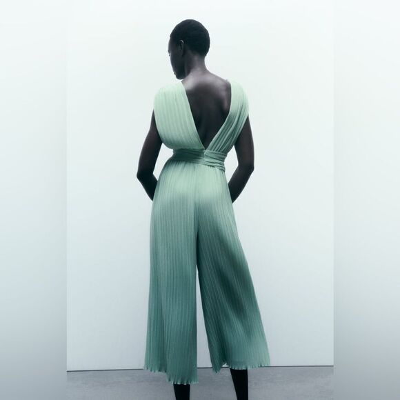 ZARA KNOTTED WAIST PLEATED JUMPSUIT - Picture 7 of 9